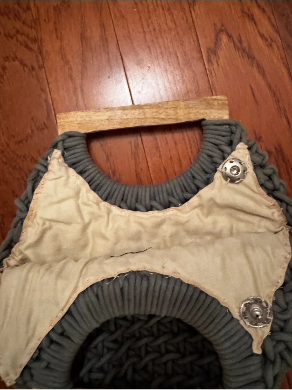 a new day Gray Handwoven Crochet Round Clutch with Wooden Handles